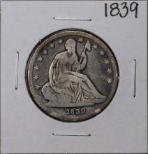 1839 No Drapery Seated Liberty Half Dollar Coin