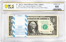 Pack of 2017A $1 Federal Reserve STAR Notes Atlanta Fr.3005-F* PCGS Choice UNC 64