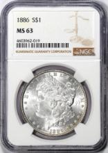 1886 $1 Morgan Silver Dollar Coin NGC MS63