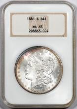 1881-S $1 Morgan Silver Dollar Coin NGC MS65 Nice Toning Old Fatty Holder