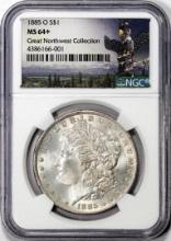 1885-O $1 Morgan Silver Dollar Coin NGC MS64+ Great Northwest Collection