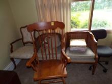 Group of (5) Chairs, (1) Rocking Chair, (1) Rolling Office Chair, (2) Wicke