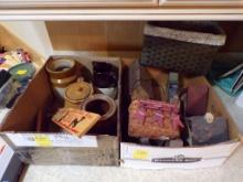Contents Of Countertop & Corner Table Next To Microwave- Bird House, Wicker