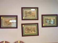 (4) Early American Themed Pics And Metal ''Family'' Sign And Smaller Glass