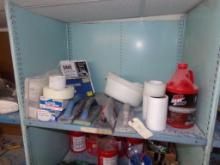Contents of Top Shelf - First Aid Supplies, Trowels, Sanding Pads, Bucket F