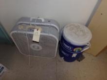 (2) Box Fans and a 5 Gal. Beverage Cooler (Office Upstairs)