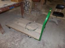 Green And Wood Platform Cart, Nice Shape w/Small Barrel Cart (Front Garage)