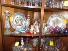 Contents of Middle Shelf of Corner Cabinet, Candle Holders, Decorative Plat