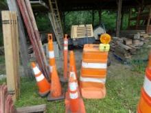 Group of Cones & Misc. Barricades - (6) Cones, (3) Barricades  (Outside - B