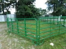 New (11) Panel Corral, Green, (10) 10' Long 6 Bar Livestock Gates and a 4'