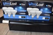 (2) FOUR PACKS OF ULTRA LAST 75W LED DIMMABLE BULBS