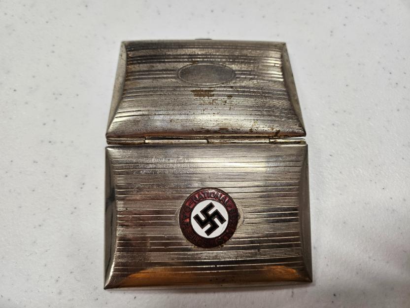 Nazi Metal Cigarette Case w/ Swastika Emblem