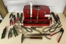 Metal Toolbox with Tray, Hammers, Snips,
