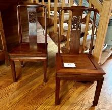 Pair Vintage Wood Chairs Grape Cluster Detail