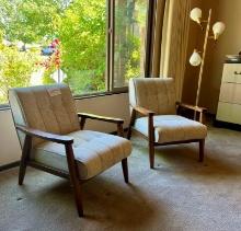 Pair Mcm Upholstered Accent Armchairs