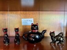 Vintage Redware Shafford Style Black Cat