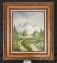 Signed Framed "cabin In The Woods" Painting
