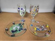 HANDPAINTED HOLIDAY PLATES WITH GLASSES
