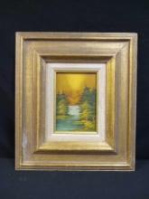 Vintage Oil on Board Painting, Signed, Warm Forest Scene