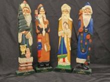(4) 15 in. Wood Style EUROPEAN SANTA STATUES, HOLIDAY