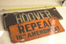 Hoover & Repeal 18th Amendment License Plates