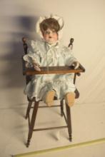 Vintage Doll with Vintage Doll High Chair