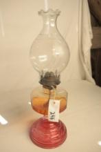 Antique Red Base with Eagle Chimney Oil Lamp