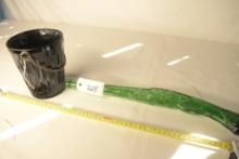 Vintage Black Glass Ice Bucket and Banfi Products Green Glass Decanter