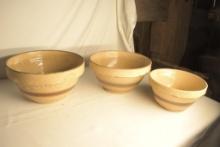 3 Antique Yellowware Banded Bowls