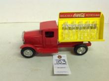 Coca Cola Metal Red and Yellow Delivery Truck w/clear bottles
