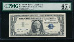 1957A $1 Silver Certificate PMG 67EPQ