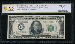 1928 $500 Cleveland FRN PCGS 30