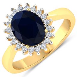 14KT Yellow Gold 1.30ct Blue Sapphire and Diamond Ring