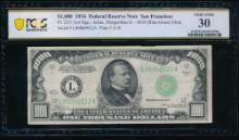 1934 $1000 San Francisco FRN PCGS 30