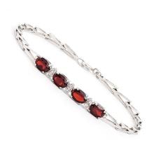 Plated Rhodium 3.35cts Garnet and Diamond Bracelet