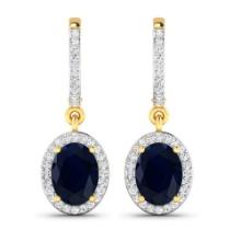 14KT Yellow Gold 2.6ctw Blue Sapphire and Diamond Earrings