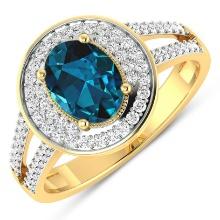 14KT Yellow Gold 1.1ctw London Blue Topaz and Diamond Ring