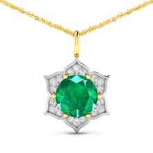 14KT Yellow Gold 1.8ctw Zambian Emerald and Diamond Pendant