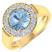 14KT Yellow Gold 1.9ct Aquamarine and Diamond Ring