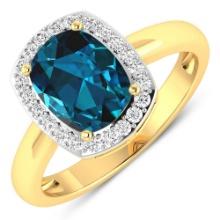 14KT Yellow Gold 1.95ctw London Blue Topaz and Diamond Ring