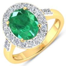 14KT Yellow Gold 2.03ct Zambian Emerald and Diamond Ring