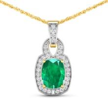 14KT Yellow Gold 1.74ctw Zambian Emerald and Diamond Pendant