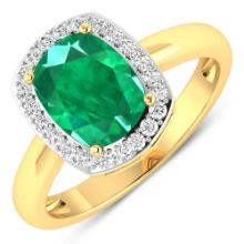 14KT Yellow Gold 1.74ctw Zambian Emerald and Diamond Ring