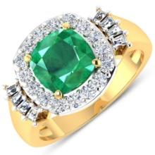 14KT Yellow Gold 2.07ct Zambian Emerald and Diamond Ring