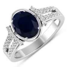 14KT White Gold 2.1ctw Blue Sapphire and Diamond Ring