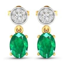 14KT Yellow Gold 1.12ctw Zambian Emerald and Diamond Earrings