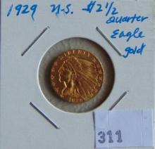 1929 U.S. Gold Quarter Eagle AU.