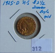 1925-D U.S. Gold Quarter Eagle AU.