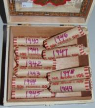 10 Rolls of Wheat Cents 1940-1949 (500 total).