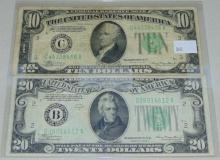 1934A $10 FRN Phila. 1934A $20 FRN New York NY.